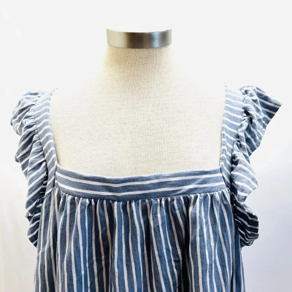 NWT LAUREN CONRAD Women Sleeveless Pullover Square Neck Striped Blue Shirt Sz 2X - Picture 2 of 15